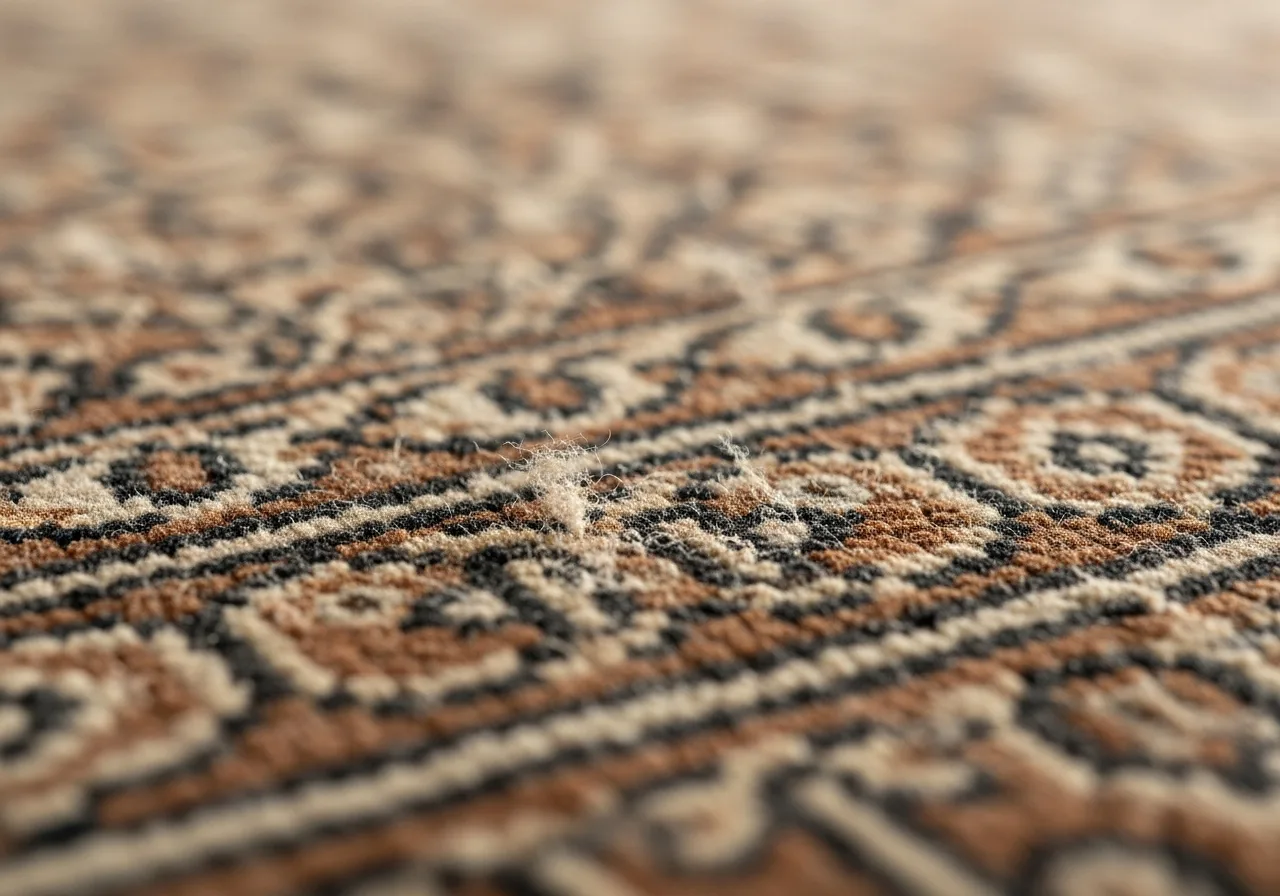 Close-up of dusty rug fibers needing professional cleaning