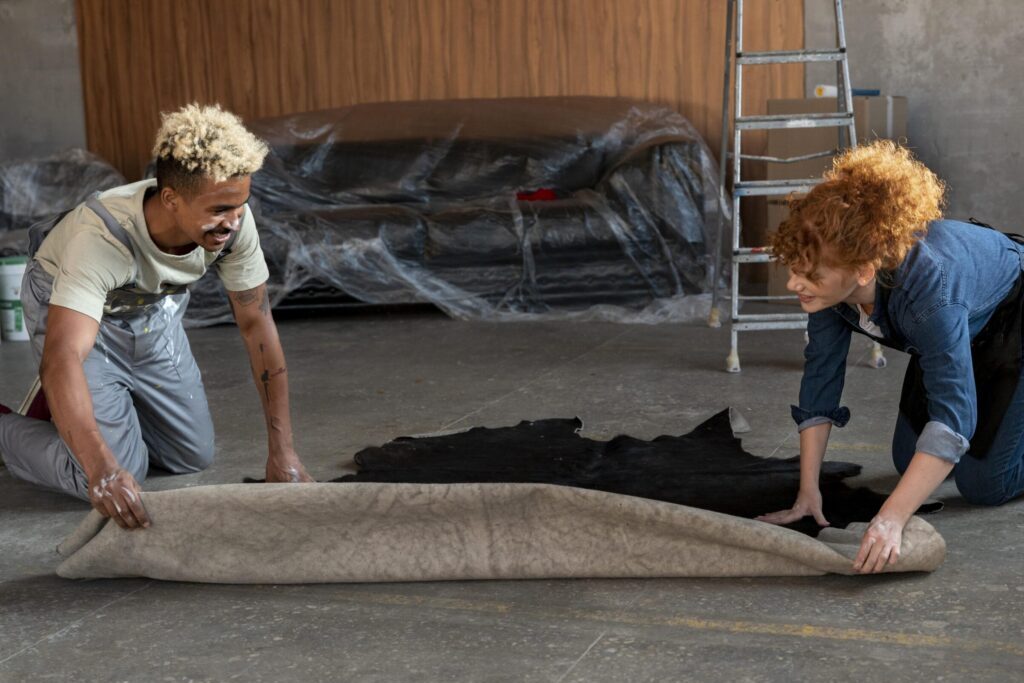 couple holding a black carpet
